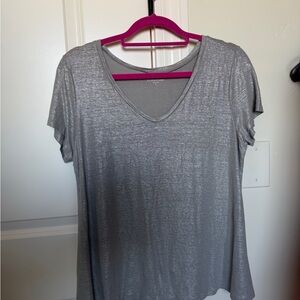 Eileen Fisher Grey Silver V Neck Women's Top Medium M
